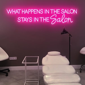 Ce qui se passe dans le salon reste dans le salon Enseigne néon, Girl Boss Enseigne néon pour décoration murale Salon de beauté Enseigne néon pour studio de beauté