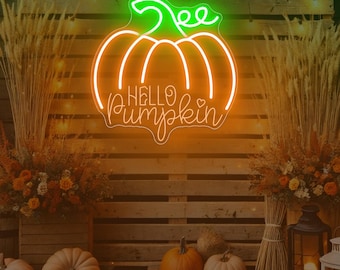 Hello Pumpkin Neon Sign, Custom Fall Autumn Pumpkin Decor LED Neon Light, Autumn Party Garden Sign Thanksgiving Door Wall Decor
