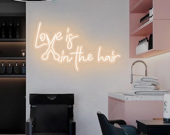 Love is in the Hair Scissors Neon Sign,Custom Hair Salon LED Neon Sign,Barber Shop Light Sign,Beauty Salon Wall Decor,Gifts for Hairdresser