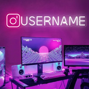 Letrero de neón LED con etiqueta de jugador personalizado, letrero de neón con etiqueta de redes sociales personalizado, decoración de pared para sala de juegos, regalos de cumpleaños, regalos de Navidad para jugadores