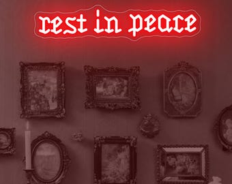 Rest in Peace Leuchtreklame, Gothic Schwarz Schlafzimmer Wand Dekor, Benutzerdefinierte Gothic Neonlicht, Stoic Skull Decor, Gothic Home Decor, Goth Wandkunst
