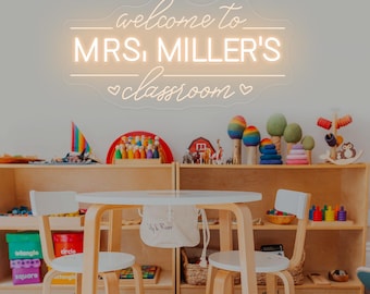 Custom Teacher Name Neon Sign, Personalized Teacher Name LED Neon Light, Welcome Classroom Decor, Teacher Welcome Sign, Gift for Teacher