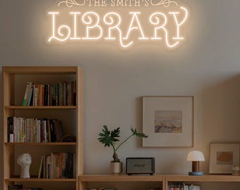 Custom Library Name Neon Sign, Personalized Home Library Neon Light, Reading Corner Classroom Wall Decor, Gift for Teacher, Book Lover Gifts