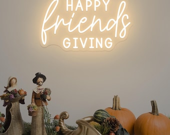 Happy Friendsgiving Neon Sign, Custom Thanksgiving Fall Dinner Home Decor LED Neon Light, Friendsgiving Party Wall Decor, Gift For Friends