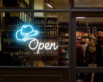 Cowboy Hat OPEN LED Neon Sign: Western Bar Wall Decor,Western Hat Shop Wall Decor Bar Open Sign , Cowboy Party Decor, Personalized Gifts