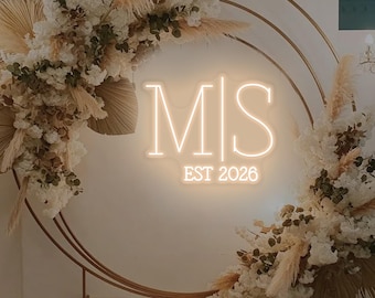 Custom Initials Wedding Neon Sign Couple Initials LED Neon Light Minimalist Wedding Party Backdrop Wall Decor Valentine's Day Gifts