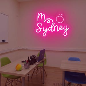 Custom Teacher Name Neon Sign,Personalized Teacher Name Sign, Welcome Classroom Decor,Teacher Welcome Sign, Gift for Teacher,Door LED Hanger