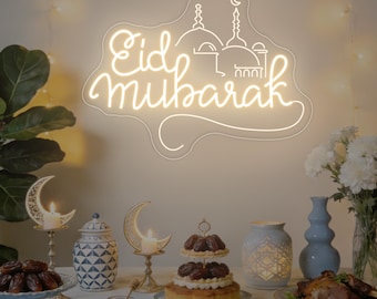 イード・ムバラク・モスクのネオンサイン、カスタムラマダンカリームLEDネオンライト、イスラムの家庭庭パーティーの壁装飾、イスラム教徒の贈り物、イードギフト