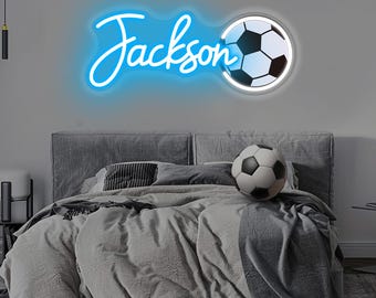 Custom Soccer Name Neon Sign,Football UV Printing LED Name Sign,Boy's Bedroom Nursery Wall Decor,Sports Birthday Party Decor,Gifts For Kids