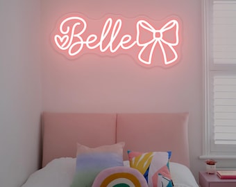Custom Bow Name Neon Sign for Kid ,Pink Bow LED Name Neon Girl's Room Sign,Nursery Dorm Home Wall Decor,Birthday Party Gift,Christmas Gifts