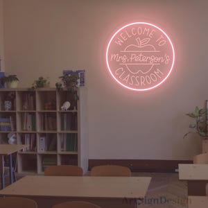 Custom Teacher Name Neon Sign for Classroom, Personalized Teacher Name Sign Welcome Sign,Custom Teacher&#39;s Day Gifts, Classroom Door Hanger