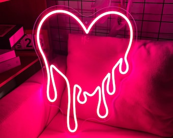 Melting Heart Led Neon Sign, Dripping Heart Neon Signs for Bedroom, Custom Heart for Teen, Home Room Wall Decor, Wedding Gift