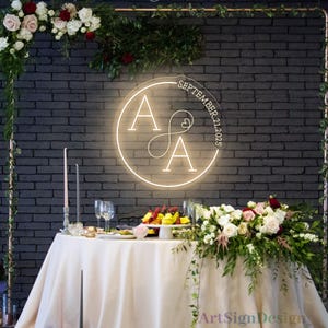 Custom Initials Name With Date Neon Sign,Minimalist Wedding Initials Round Shape LED Sign,Last Name Sign,Wedding Party Backdrop,Wedding Gift