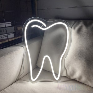 Tooth Neon Sign, White Tooth LED Neon, Medicine LED Light, Dentist Night Light Up Board, Dental Clinic Sign, Dental Office Decor