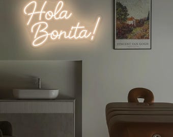Hola Bonita Neon Sign,Spa Reception Wall DecorEsthetician Studio Light, Latina Owned Business Sign, Custom Beauty Salon Decor