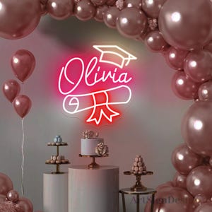 Placa de neon com nome personalizado para formatura, formatura 2025, decoração com placa de neon, placa de parabéns, decoração de parede para festa de formatura, presentes para formatura