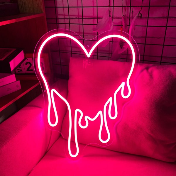 Enseigne au néon Led Melting Heart, enseignes au néon Dripping Heart pour chambre à coucher, cœur personnalisé pour adolescent, décoration murale de la chambre à la maison, cadeau de mariage