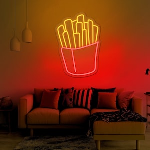 French Fries Neon Sign, Fried Potato Chips Neon Light, French Fries in a Bag Led Light, Street Fast Food Welcome Sign, Home Wall Decor