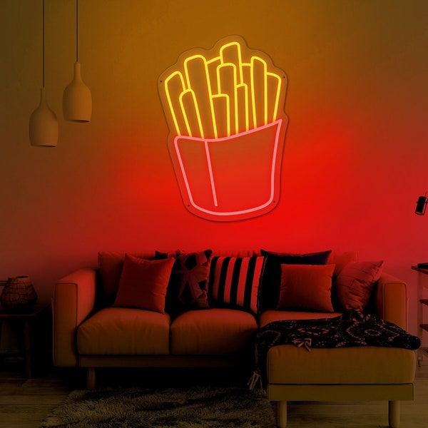 French Fries Neon Sign, Fried Potato Chips Neon Light, French Fries in a Bag Led Light, Street Fast Food Welcome Sign, Home Wall Decor