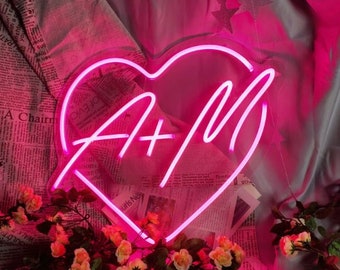 Custom Initials Heart Neon Wedding Sign, Wedding Neon Sign , Wedding Neon Light Personlized LED Circle Neon Sign, Party Decor, Wall Decor