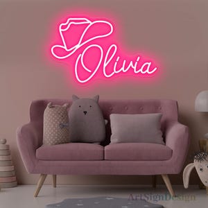 Chapéu de cowboy com nome personalizado, letreiro de neon LED, luz de neon LED de cowgirl ocidental, decoração de quarto de menina Texas, decoração de parede para casa, presentes para ela