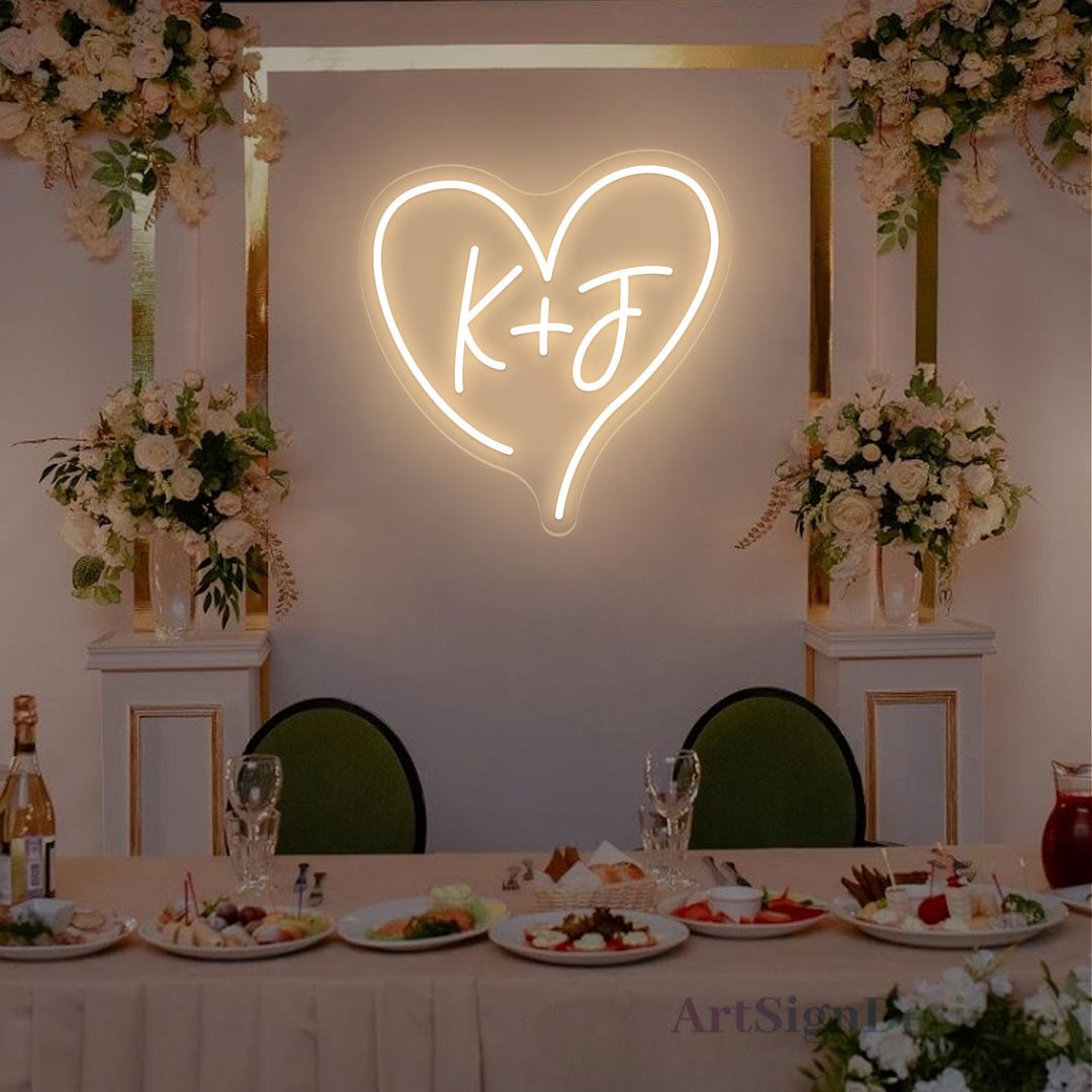 Custom Initials Heart LED Neon Sign, Personalized Name Neon Light for ...