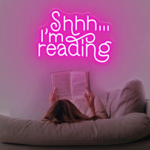 Shhh I&#39;m Reading Neon Sign, Book Wall Sign Reading corner decor Sign,Bookshelf Decor Library Neon Sign,Bookish Decor Reading Quote Gifts