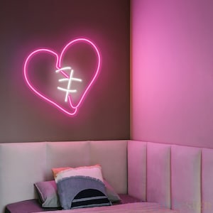 Gebrochenes Herz Leuchtreklame, Gebrochenes Liebeszeichen, Neon Schlafzimmer Wand Dekor, Herz Dekoration LED Leuchtreklame, Emoji Zeichen, Benutzerdefinierte Herz Leuchtreklame