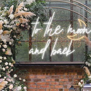 Letrero de neón To the Moon and Back, letrero de neón personalizado para bodas, decoración de pared para fiestas de bodas, regalo de bodas, regalo de compromiso, regalo para esposa/pareja