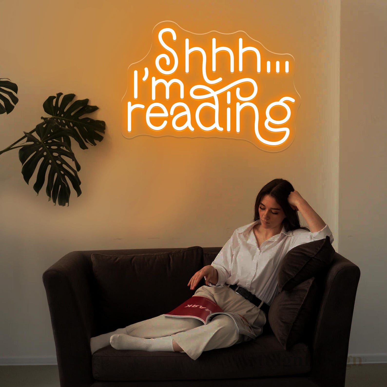 Library Shhh Sign Shhh I'm Reading Neon Sign, Book Wall Sign Reading Corner Decor Sign ...