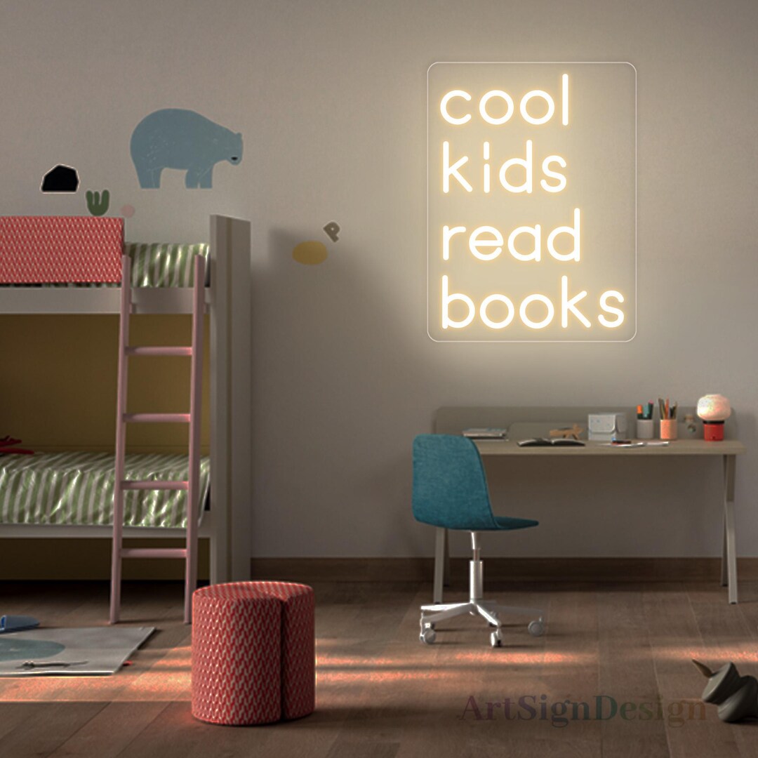 Cool Kids Read Books Neon Sign – 17.5" X 9" LED Wall Art, Warm White Light, Adjustable Dimmer, For Library, Classroom, Bedroom – Hang Or Lay Flat