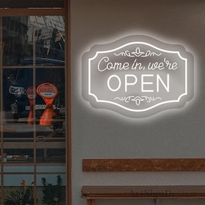 Come in we&#39;re Open Neon Sign, Custom Open LED Sign For Restaurant Bar Shop Store, Open Sign For Business, Welcome Sign, Storefront Sign
