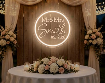 Personalized Custom Mr & Mrs LED Neon Wedding Sign: Custom Last Name Neon Sign，Anniversary Gift,Wedding Decor