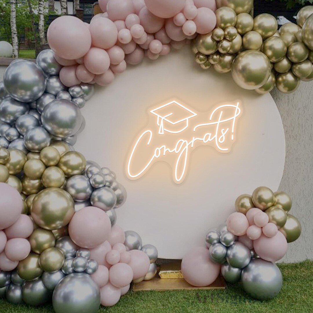 Neon Graduation Congrats Cap LED Neon Sign, Custom Congrats Grad Neon Light, Prom ...