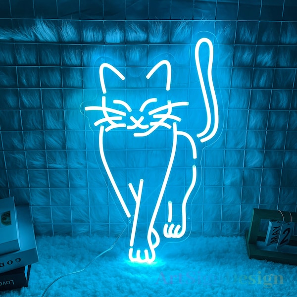 Enseigne néon led chat, décoration de fête de chambre à coucher chat, enseigne au néon animal, décoration murale chat mignon, veilleuse chat, cadeau pour elle/lui