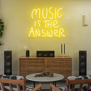 Music Is The Answer Neon Sign, Music Wall Sign Music Studio Wall Decor, Bedroom Dorm Decor, Live Music Neon Light Bar Nightclub art sign