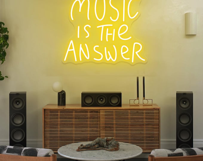 Music Is The Answer Neon Sign, Music Wall Sign Music Studio Wall Decor, Bedroom Dorm Decor, Live Music Neon Light Bar Nightclub art sign