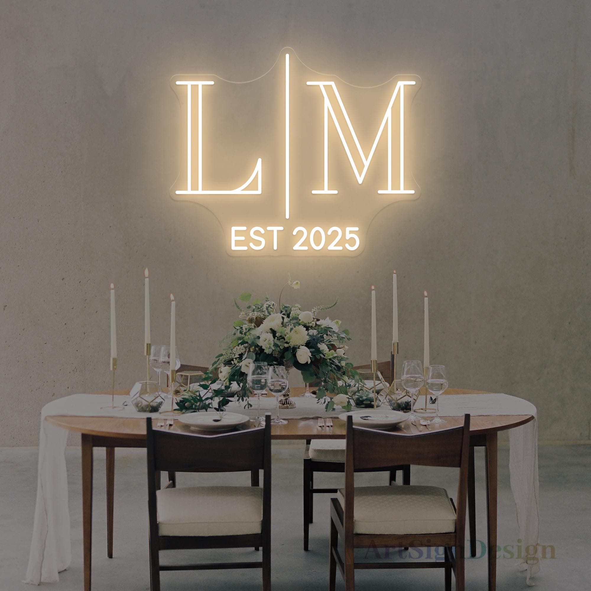Custom Initials Wedding Sign Couple Initials With Est Year, Light up ...