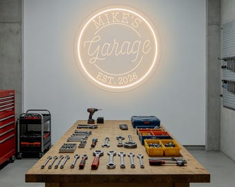 Custom Name Garage Neon Sign,Garage Neon Sign, USB Led Sign Workshop Sign,Personalized Man Cave Decor,Gift for Dad