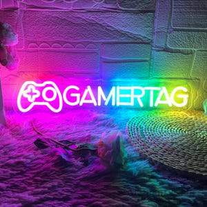 Letrero de neón de jugador personalizado RGB, neón personalizado de arcoíris, neón de etiqueta de jugador RGB, decoración de sala de juegos, arte de pared de juegos, regalo para novio/papá