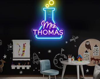 Custom Science Teacher Neon Sign, Personalized LED Light with Teacher Name, Classroom Wall Decor, Gift for Teacher, Science Lab Neon Sign