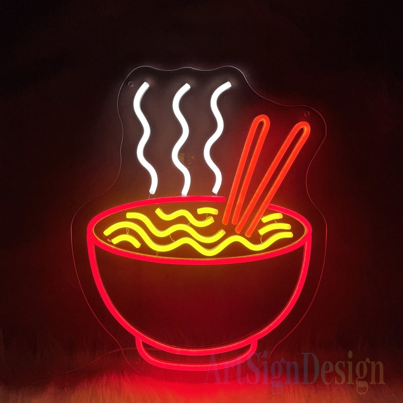 Ramen Bowl LED Neon Sign, Custom Japanese Noodles Restaurant, Kitchen