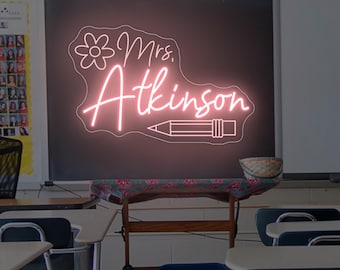 Custom Name Teacher Neon Sign for Classroom, Personalized Gift For Teacher, Classroom Wall Decor Back To School Gift, Teacher Welcome Gifts