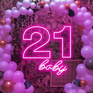 Letrero de neón personalizado para 21 cumpleaños, con nombre y número, para fiesta de cumpleaños de bebé 21, decoración de dormitorio y pared del hogar.
