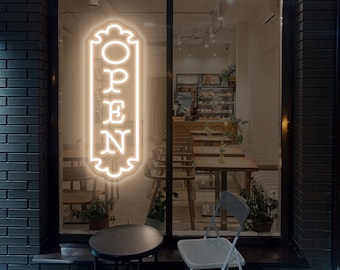 Vertical Open Neon Sign Handmade Custom Led Sign Wall Decor, Welcome Sign for Shop Decor, Modern Open Bar Neon Light, Business Open Gifts