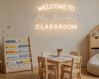 Custom Teacher Name Neon Sign, Personalized Teacher Name LED Neon Light, Welcome Classroom Decor, Teacher Welcome Sign, Gift for Teacher