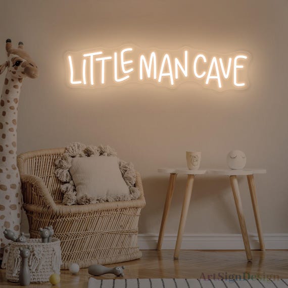 Little Man Cave Neon Sign, Kids Room LED Light, Boys Bedroom Decor, Playroom Wall Art, Fun Game Room Sign, Gift for Kids