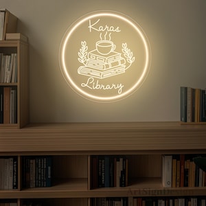 Custom Name Library Neon Sign|Home Library Sign| Bookworm Gift|Book Lover Gift| Library Decor| Librarian Gift|Bookshelf decor