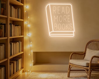 Read More Books Neon Sign, Custom Home Library LED Light, Reading Room Book Club Bookshelf Wall Decor, Bookworm Gifts, Librarian Gifts