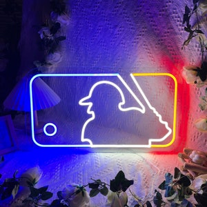 Placa de neon de beisebol, decoração de placa de neon de parede, presentes para fãs de beisebol, decoração de neon de beisebol, presente personalizado, decoração de sala de jogador, decoração de parede para casa